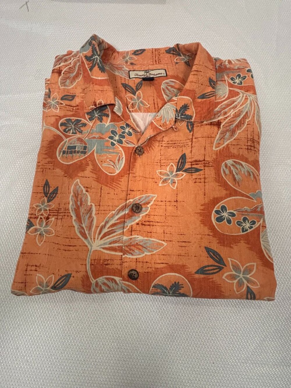 Tommy Bahama 100% Silk Herringbone Camp Shirt Terrecotta Floral XXL